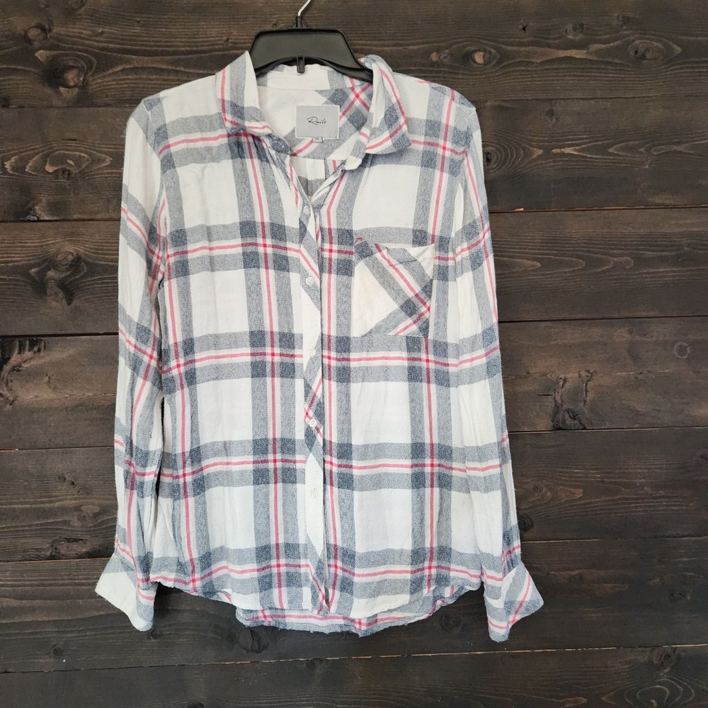 Rails Hunter Plaid Button Down Shirt Melange Blue Red White XS Rayon